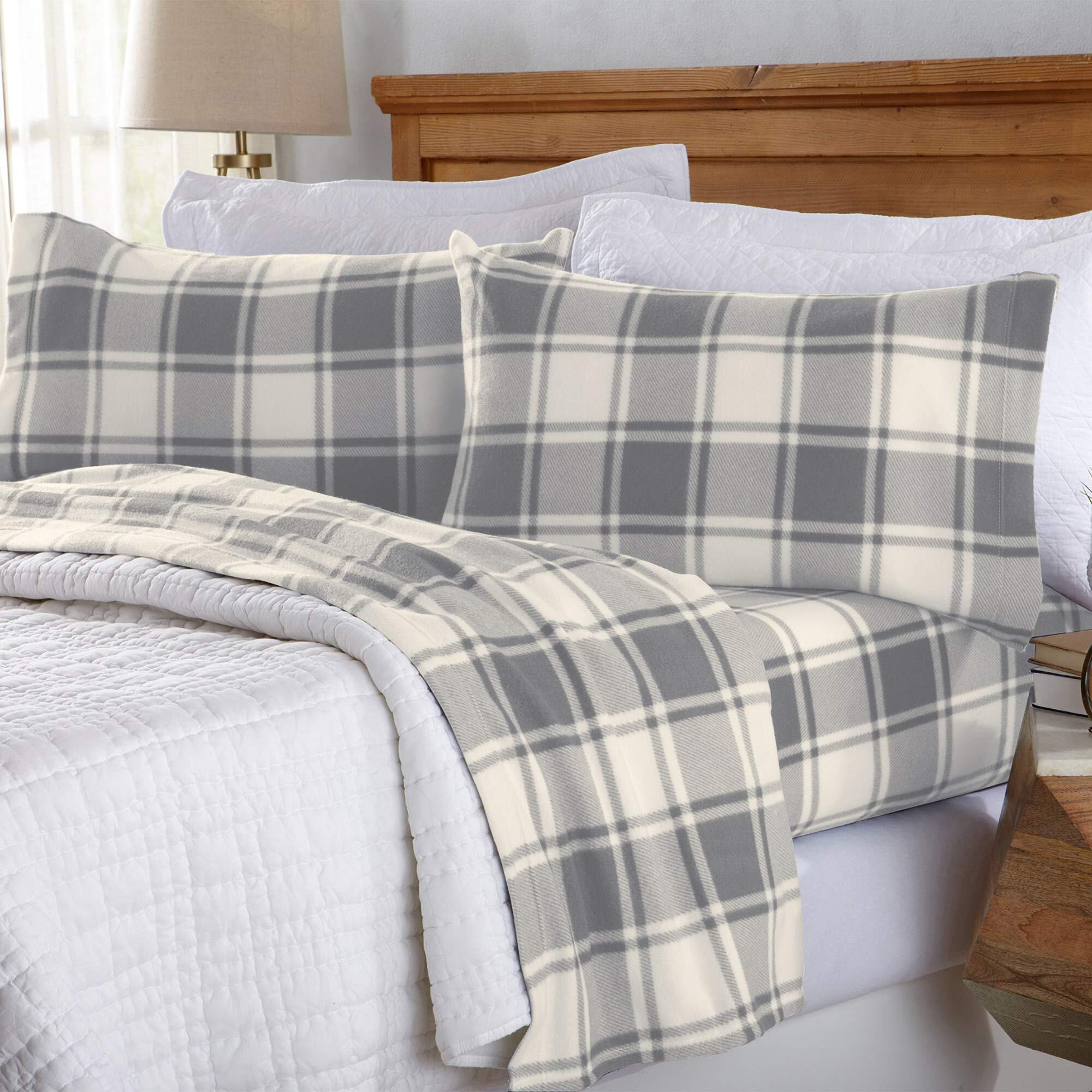 Great Bay Home Super Soft King Plaid Grey Micro Fleece Sheet Set | Cozy, Warm, Durable, Breathable, And Fluffy Bed Sheets | Microfleece Winter Sheets In Plaid | Christina Collection