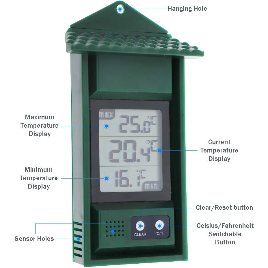 Digital Greenhouse Thermometer - Max Min Thermometer To Monitor High And Low Temperatures In A Greenhouse - Hi Lo Temperature Recording Thermometer Greenhouse Accessories
