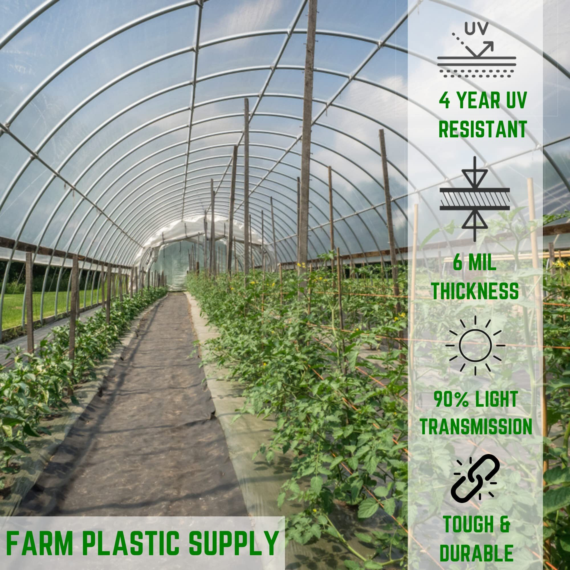 Farm Plastic Supply - Clear Greenhouse Plastic Sheeting - 6 Mil - (12' X 40') - 4 Year Uv Resistant Polyethylene Greenhouse Film, Hoop House Green House Cover For Gardening, Farming, Agriculture