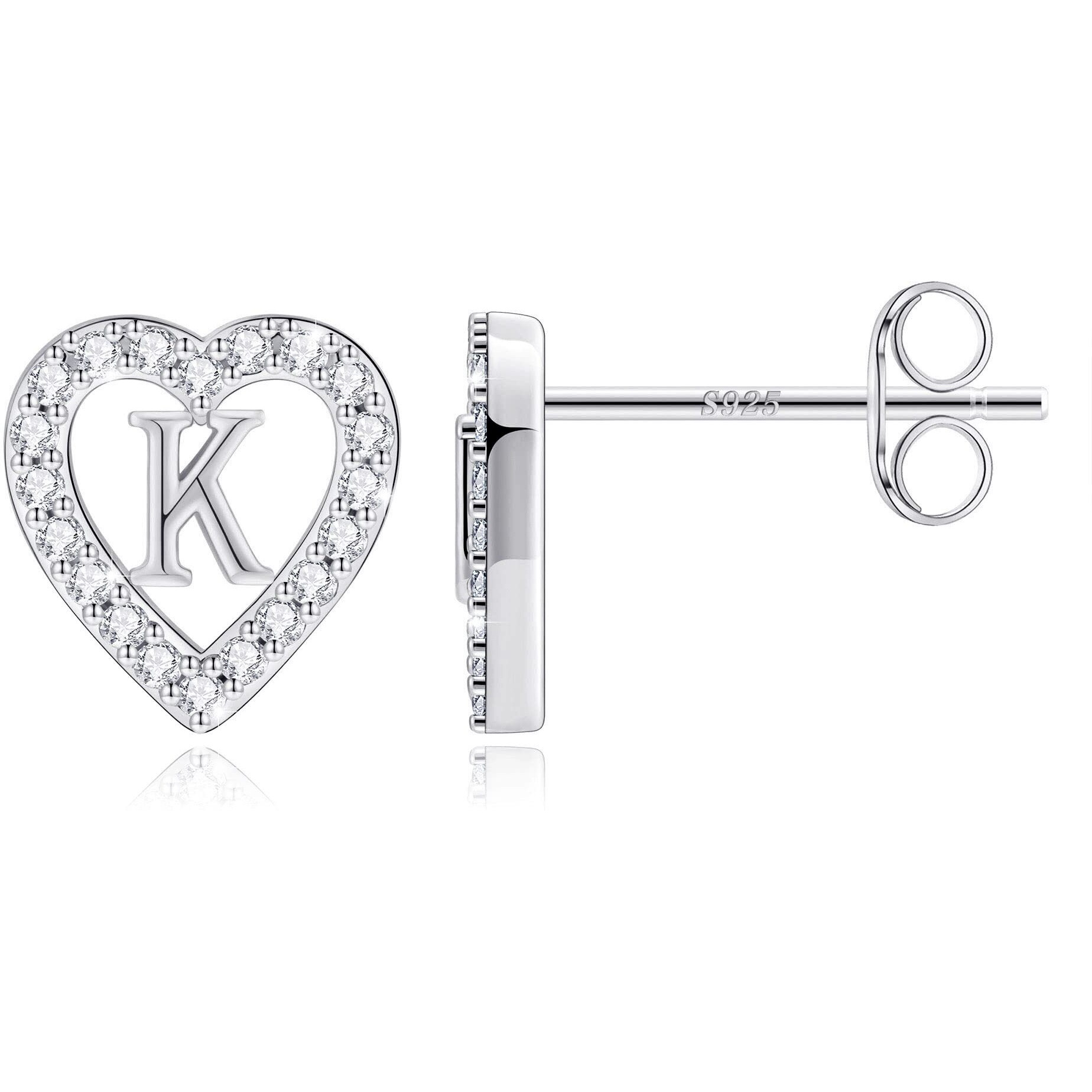 Heart Earrings For Girls, Initial Earrings For Girls Earrings Silver Earrings For Teen Girls Cute Earrings Cz Stud Earrings Hypoallergenic Letter K Earrings For Girls Gifts