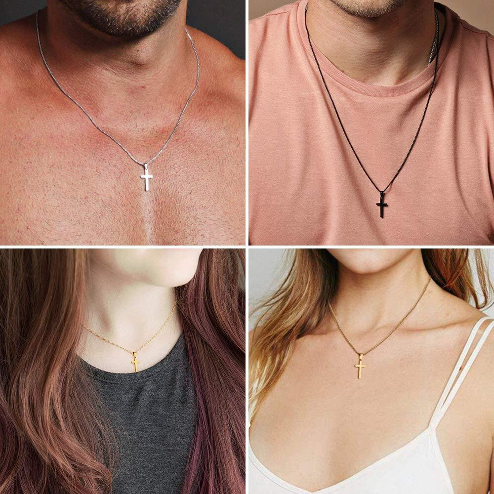 M Mooham Silver Cross Necklace For Men - Mens Cross Necklace Stainless Steel Silver Plain Cross Pendant Necklace With Chain Mens Simple Jewelry Cross Chain For Men, Cross Necklace 20 Inch