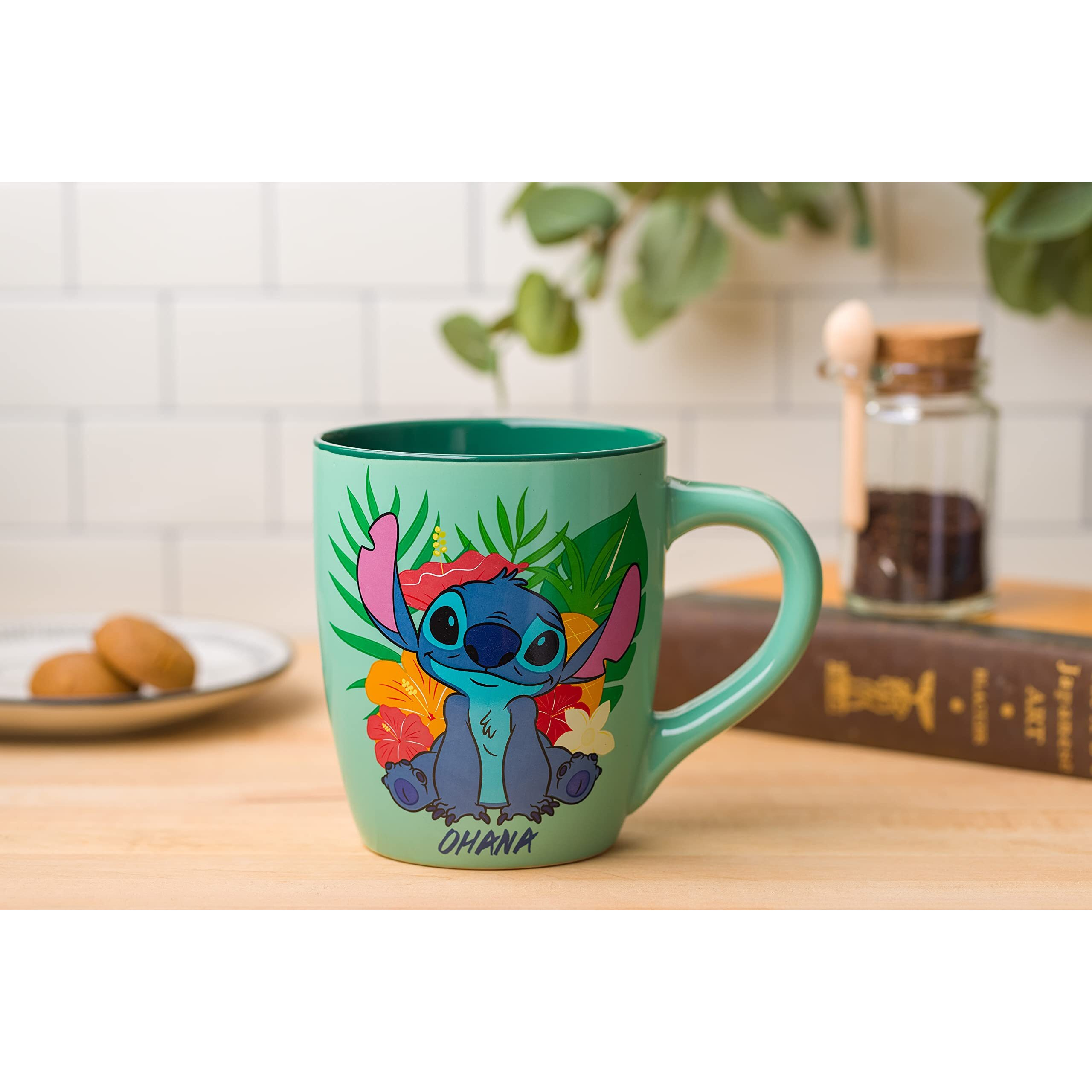 Silver Buffalo Lilo And Stitch Tropical Ohana Sitting Jumbo Curved Ceramic Mug, 25-Ounces