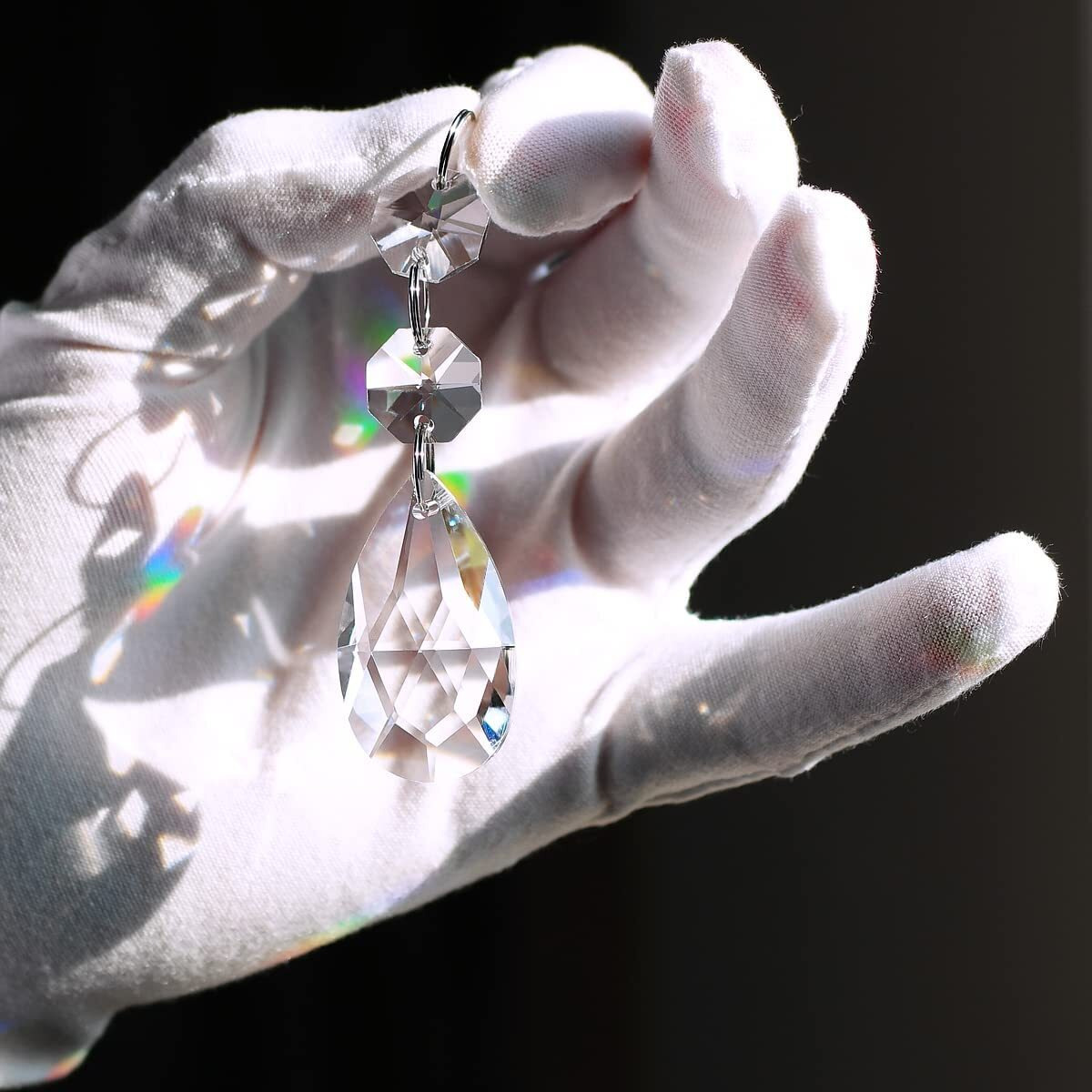 Goldenhaitai 20Pcs 38Mm Teardrop Chandelier Crystals, Clear Crystal Chandelier Prisms Pendants Parts Connected Glass Octagon Beads Hanging Garland Decoration