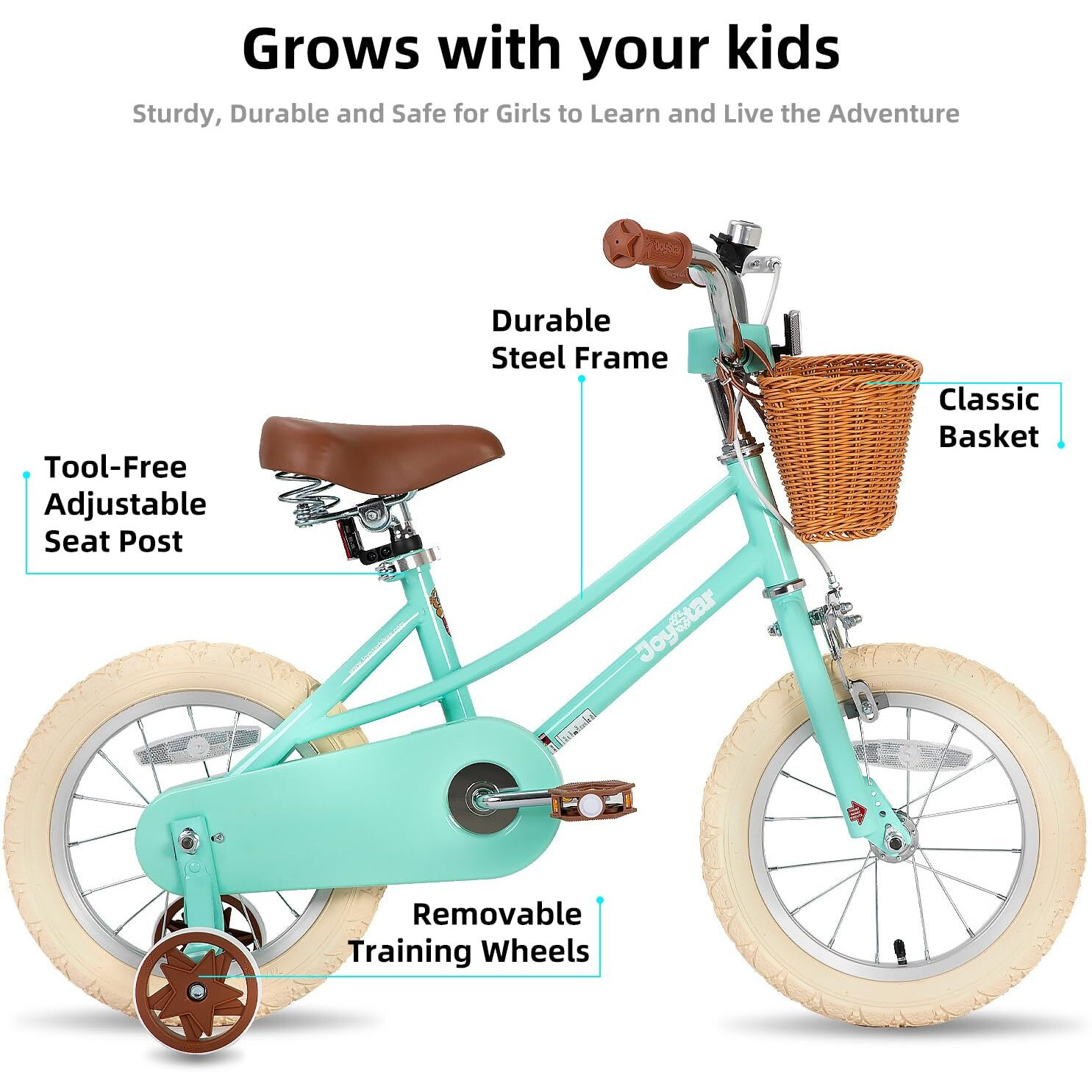 Joystar 14 Inch Kids Bike For Toddlers 3-5 Years (39 ""-47 "") Girls, Girls Bike With Training Wheels & Basket, Kids ' Bicycle Green