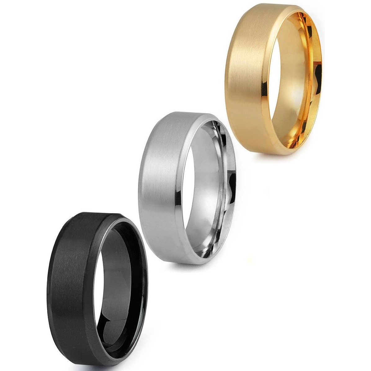 Jstyle Stainless Steel Rings For Men Wedding Ring Cool Simple Band 8 Mm 3 Pcs A Set Size 13.5
