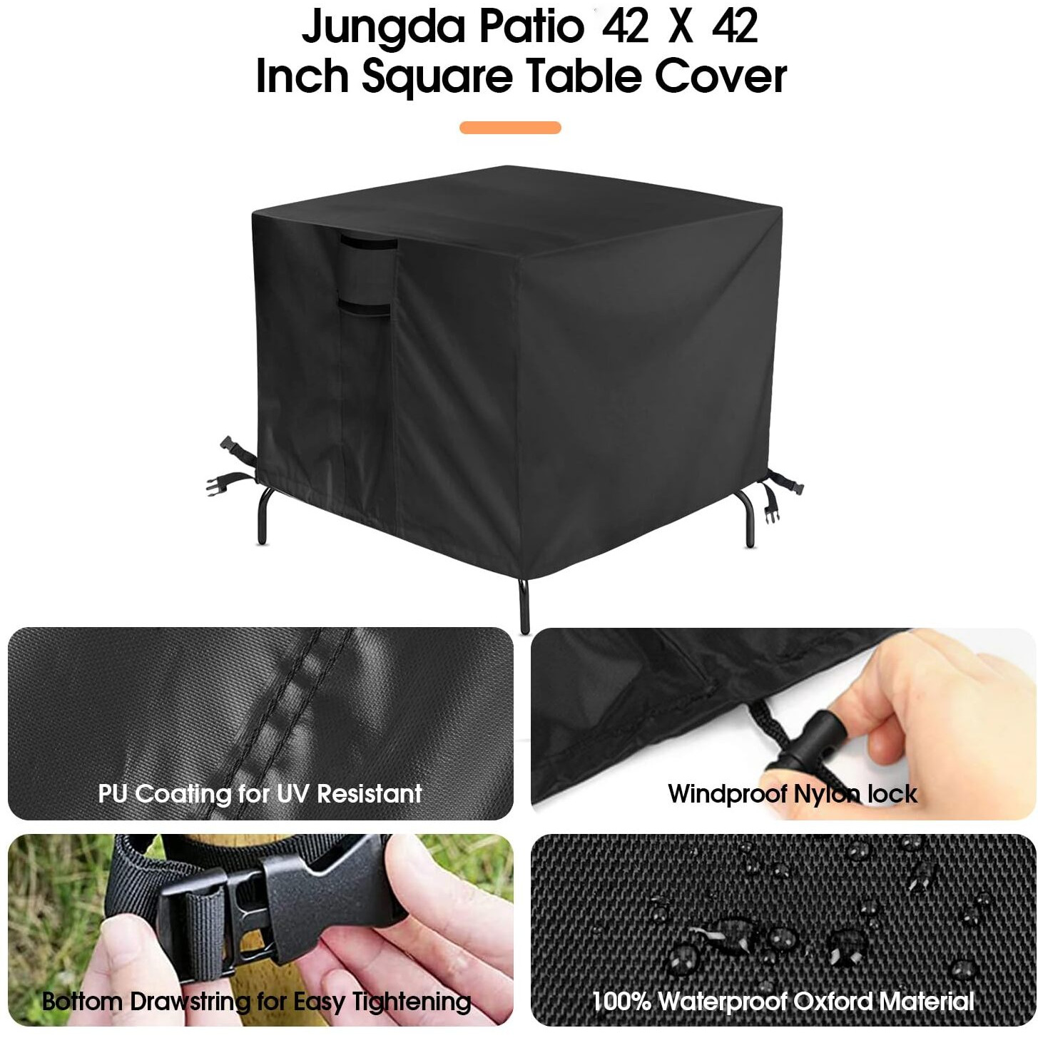 Jungda Outdoor Table Cover,42 Inch Square Patio Table Cover,Waterproof Outside Table Cover Furniture Cover - 42 X 42 X 28 Inch