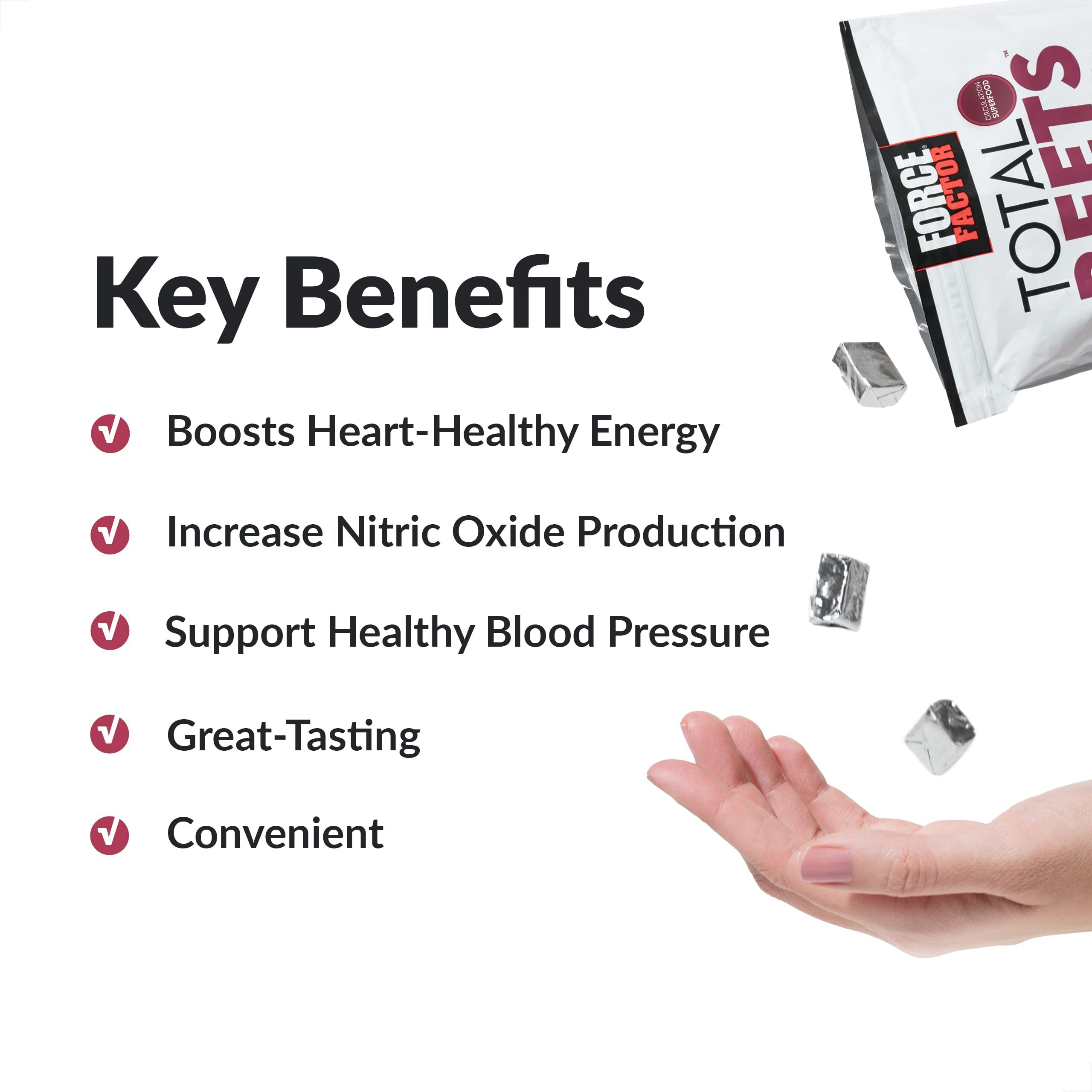 Total Beets Blood Pressure Support Supplements With Beet Powder, Great-Tasting Beets Chewables For Heart-Healthy Energy, And Increased Nitric Oxide, Force Factor, 60 Chews
