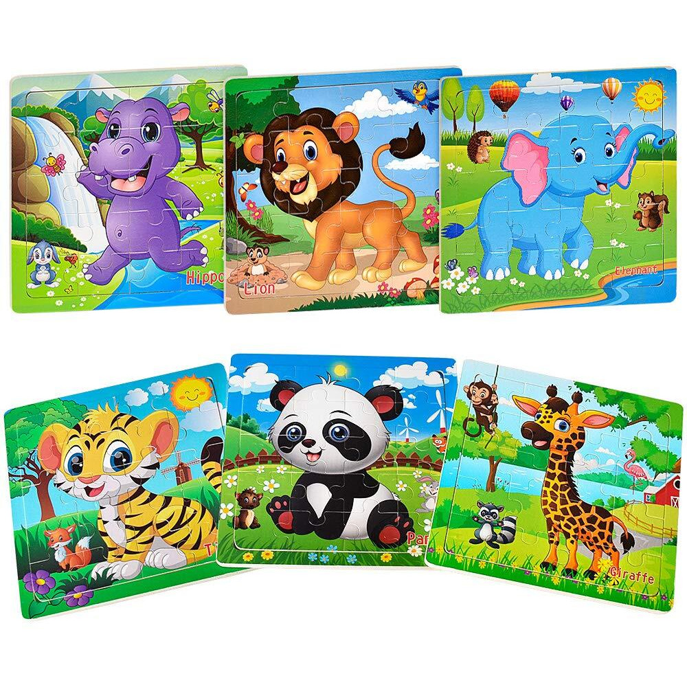 Puzzles For Kids Ages 3-5 Toddler Puzzles Set 20 Piece Wooden Jigsaw Puzzles For Toddler Children Learning Puzzles Set For Boys And Girls (6 Puzzles)