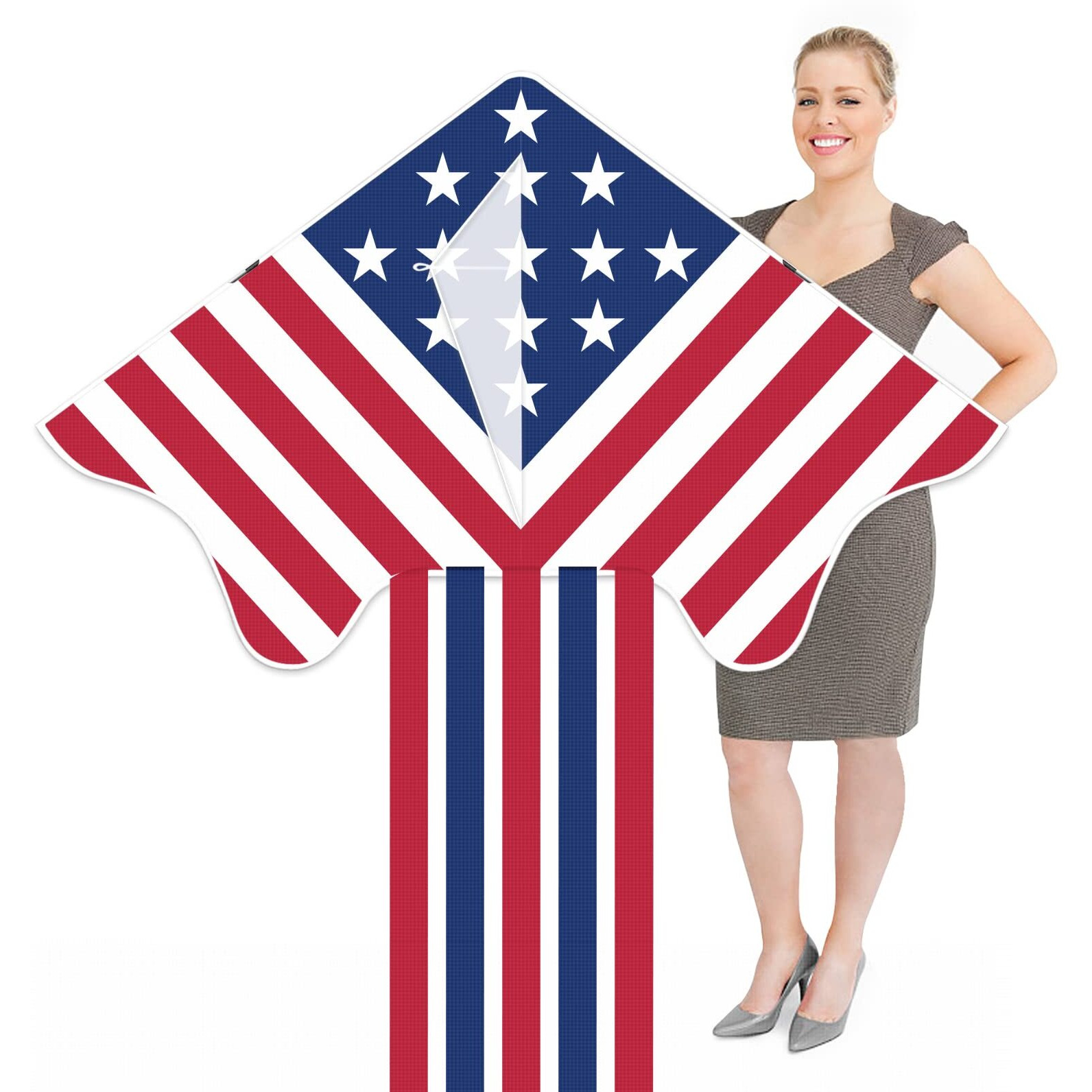 Kaiciuss American Flag Delta Kite For Kids & Adults Easy To Fly Large, The Easiest Single Line Beach Kite, It Comes With 300Ft String Kite Handle