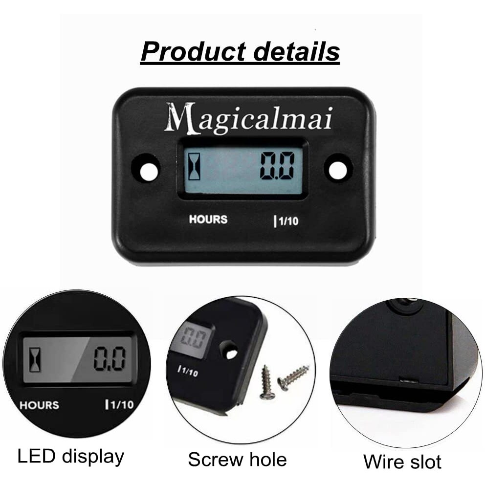Magicalmai Inductive Hour Meter For Gas Engine Generator Lawn Mower Pressure Washer Marine Atv Boat Outboard Motor Dirt Bike Motorcycle Waterproof