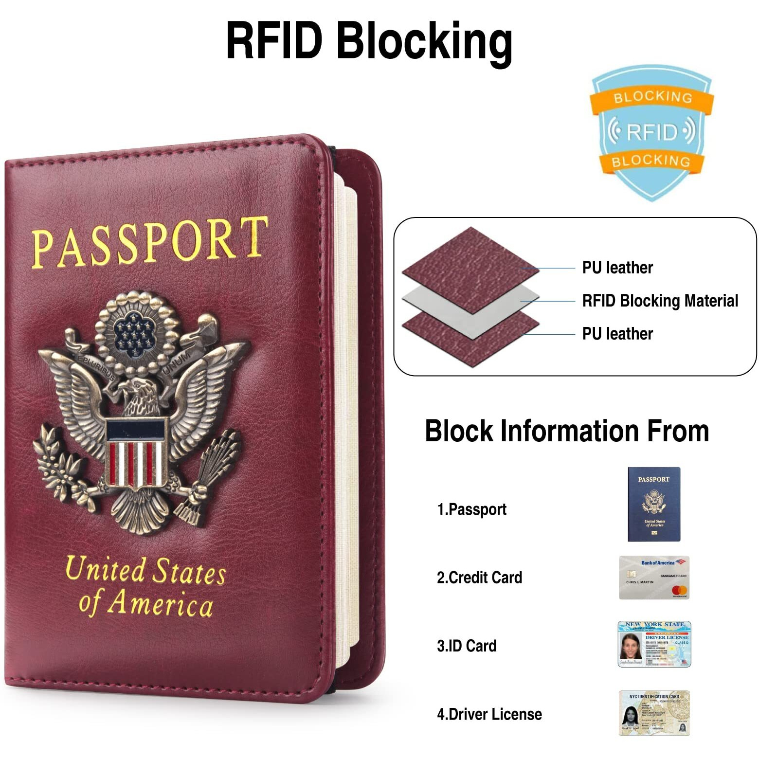 Facath Passport Holder Cover Case Travel Wallet Case Passport Cards Protector Leather Card Case Rfid Blocking Travel Accessories Document Organizer