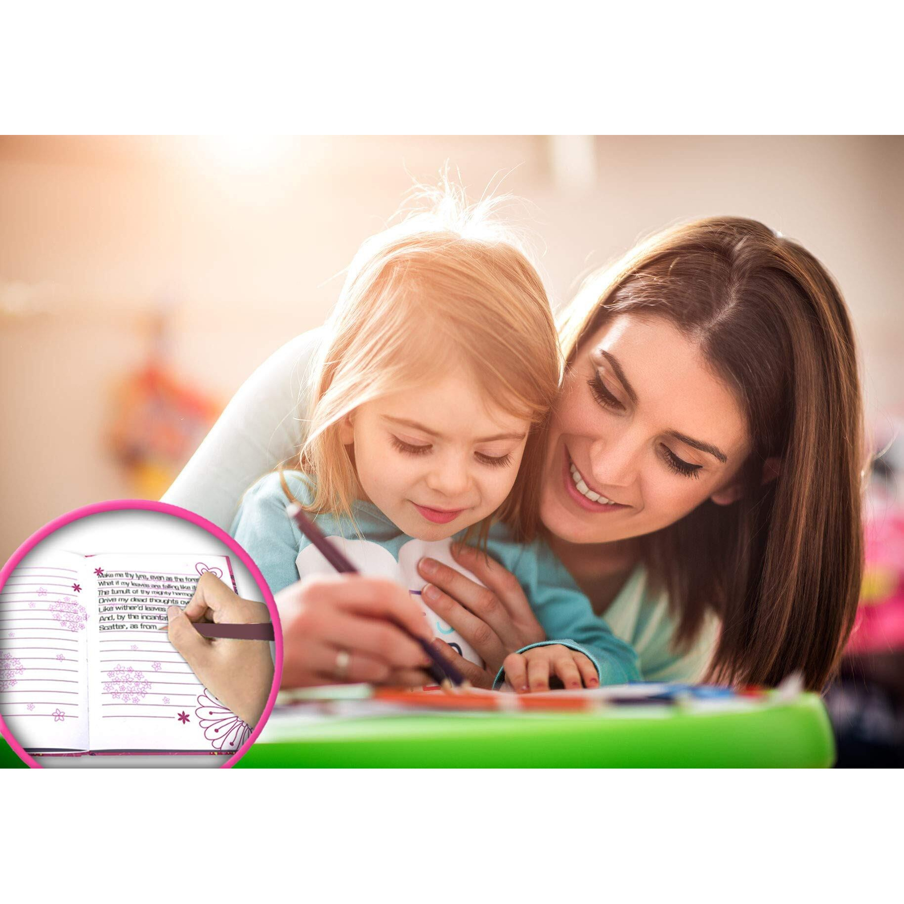 Girls Diary With Lock, Kids Journal Stationary Set For Pre School Teen Learning Writing Drawing Age 6,8,10,12 Years Princess Gift With Notebook Memo Notepad Six Multicolored Pen Ruler Sharpener Eraser