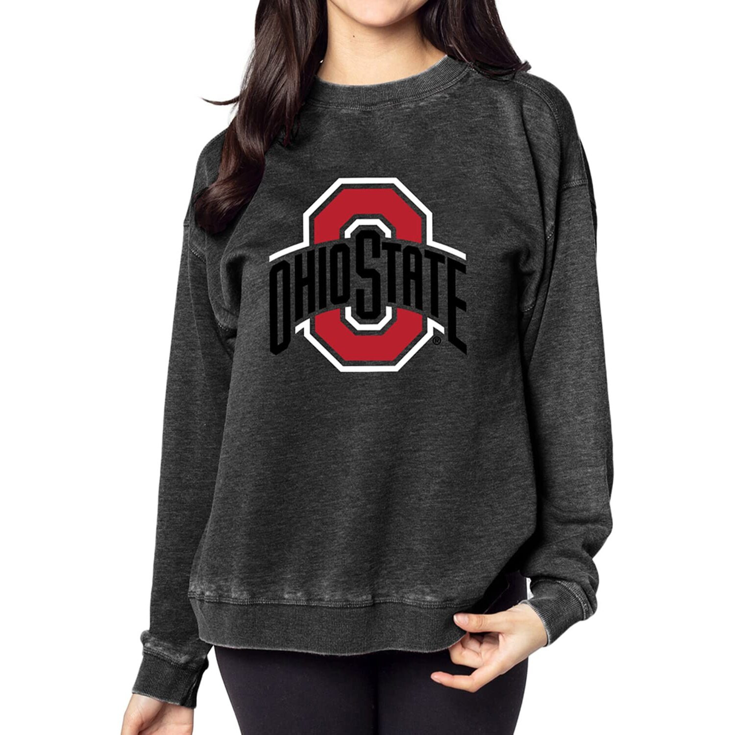 Chicka-D Ncaa Ohio State Buckeyes Womens Campus Crew Pullover, Charcoal, X-Large