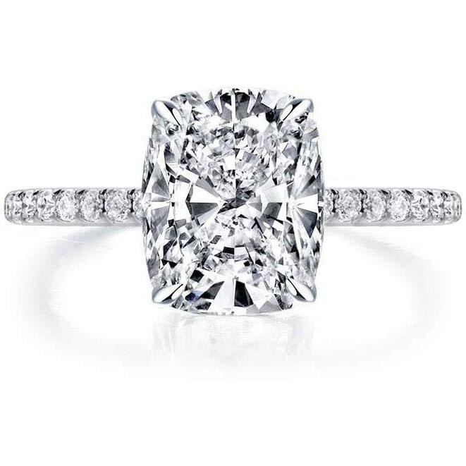 Bo.Dream Cushion Cut 3Ct Cubic Zirconia Cz Platinum Plated Sterling Silver Engagement Rings Women (6.5)
