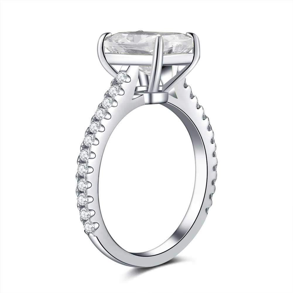 Bo.Dream Cushion Cut 3Ct Cubic Zirconia Cz Platinum Plated Sterling Silver Engagement Rings Women (6.5)