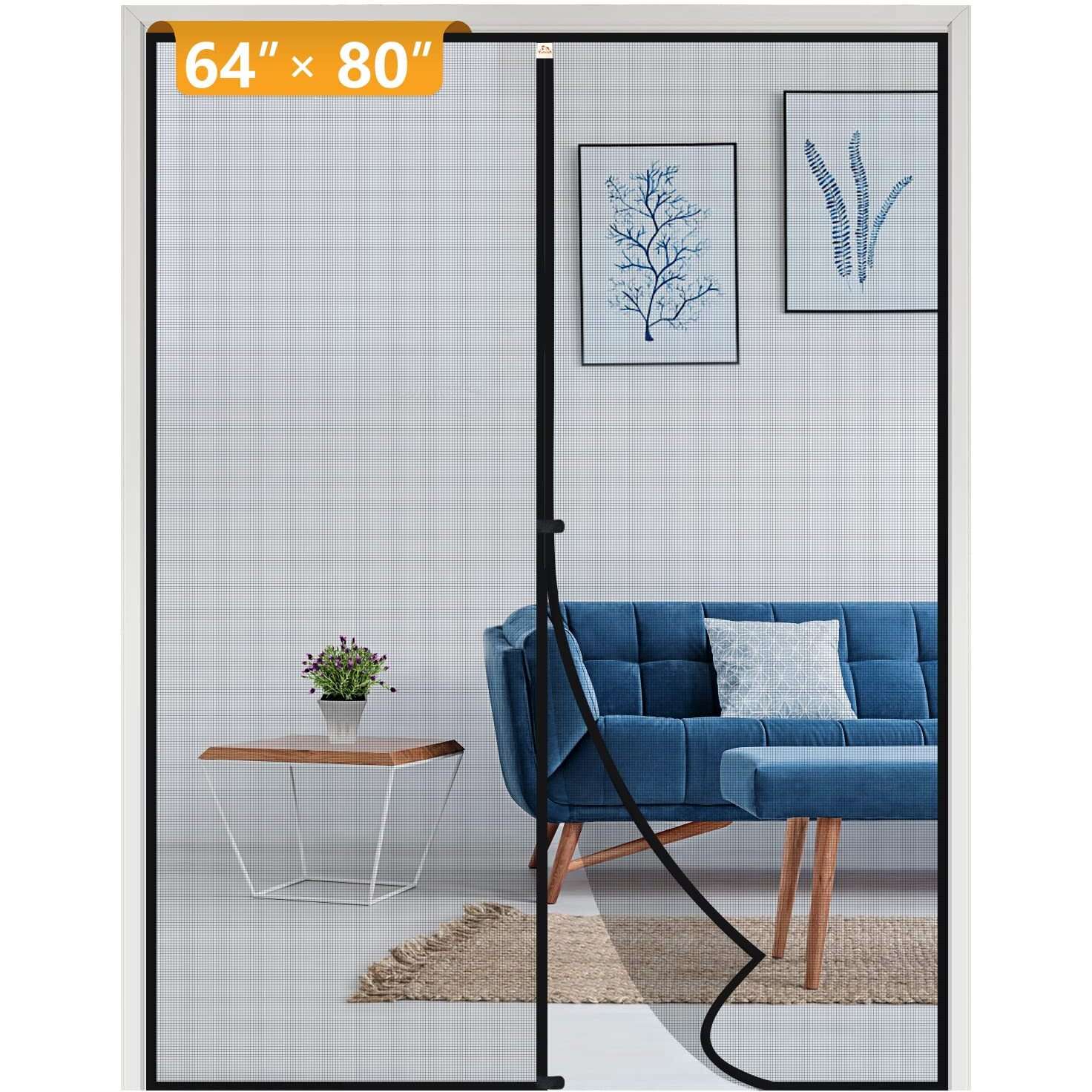 Yotache Magnetic Screen Door Fits Door Size 64 X 80, Screen Size 66 X 81 Strengthened Fiberglass Net Curtain For Patio Sliding Door French Door
