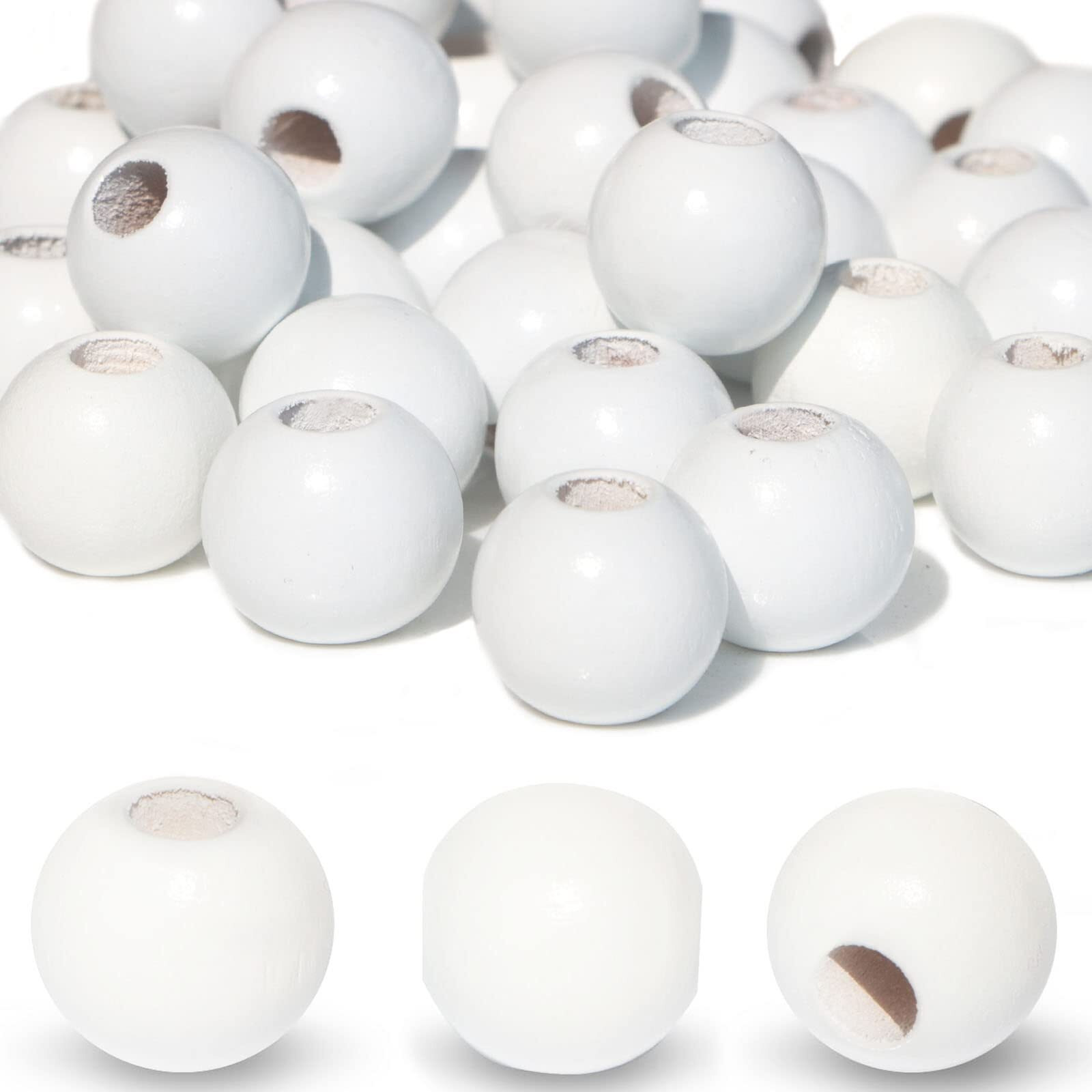 240Pcs White Wood Beads 16 Mm/0.63 Inch Hole6Mm For Craft Large Hole Wood Beads For Art Work (White)