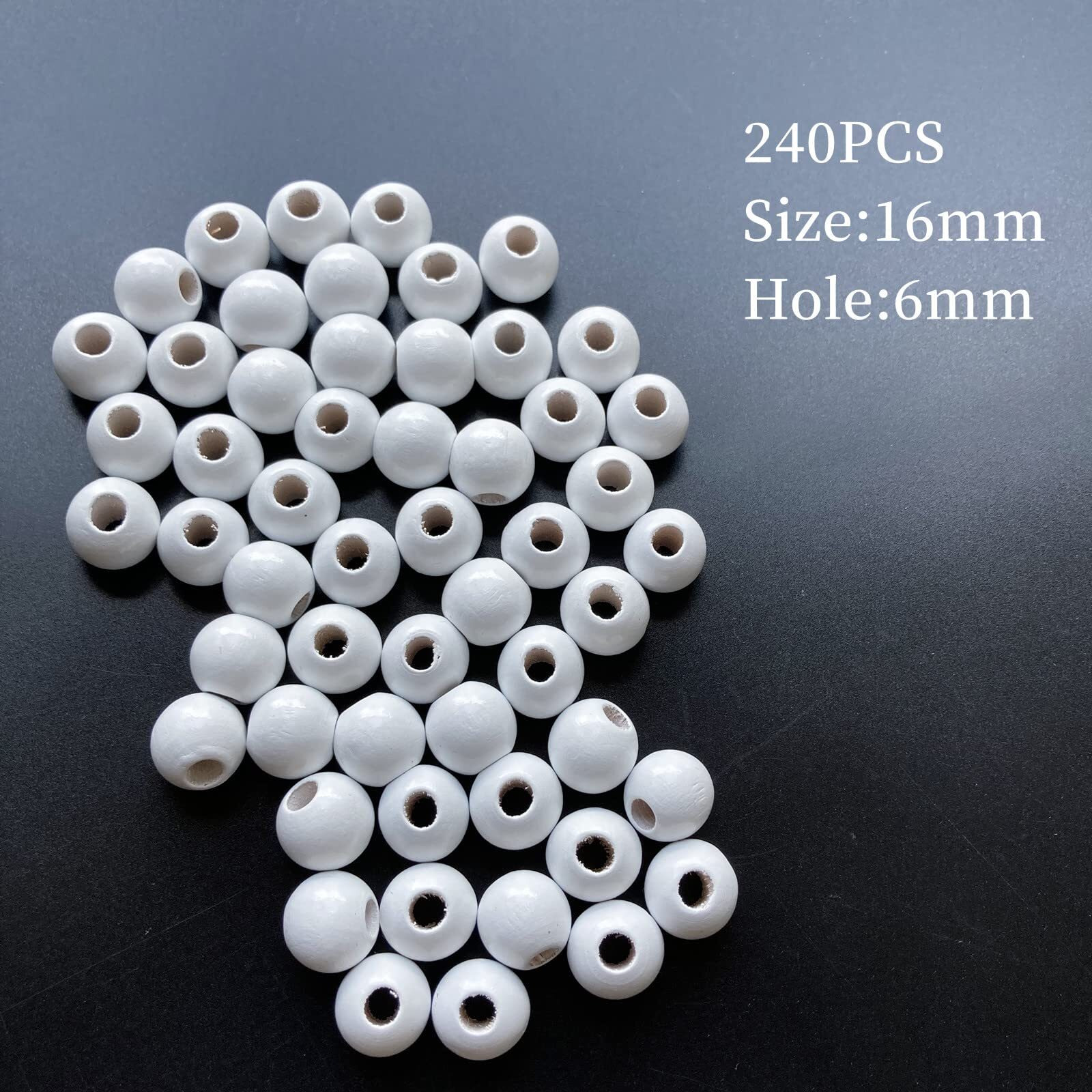 240Pcs White Wood Beads 16 Mm/0.63 Inch Hole6Mm For Craft Large Hole Wood Beads For Art Work (White)