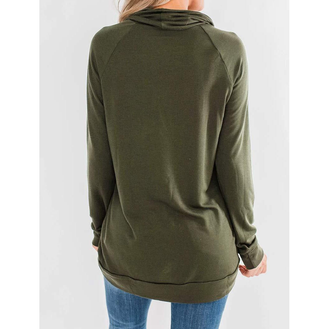 Fallorchid Womens Cowl Neck Tunic Tops Long Sleeve Pullovers Casual Drawstring Sweatshirts Army Green