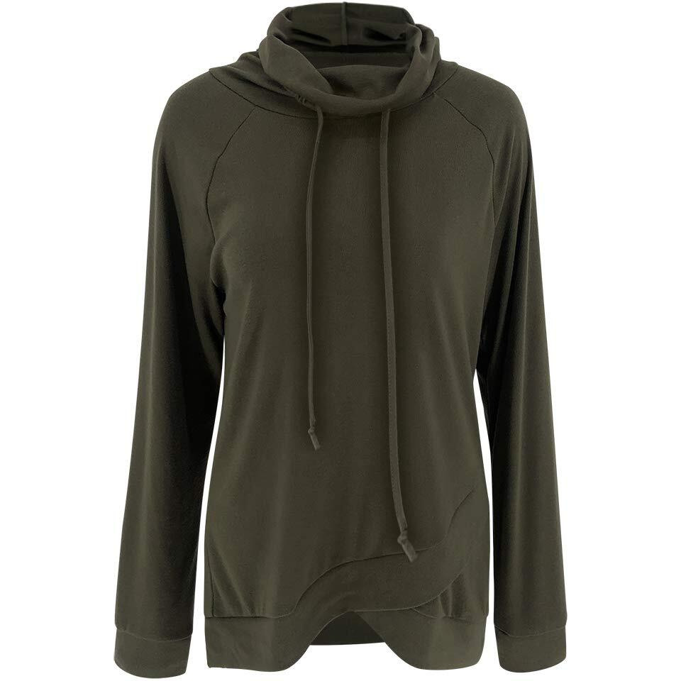 Fallorchid Womens Cowl Neck Tunic Tops Long Sleeve Pullovers Casual Drawstring Sweatshirts Army Green