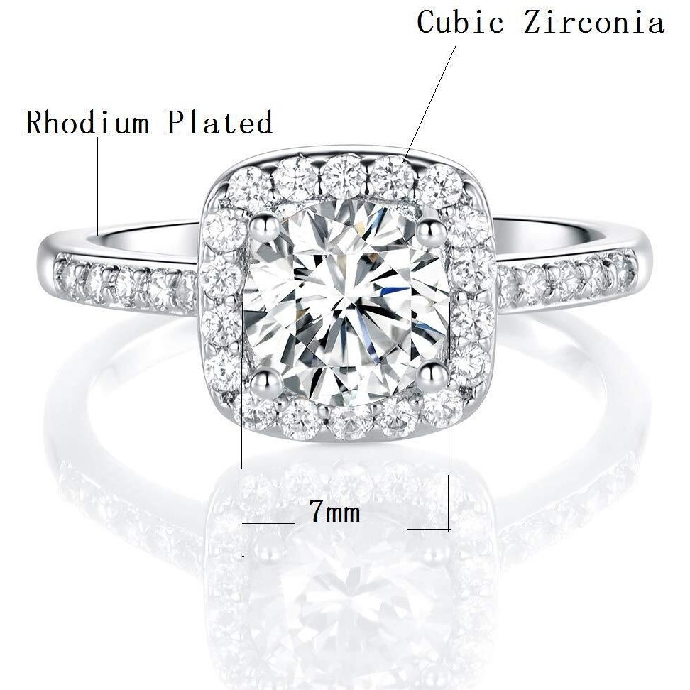 Mdfun 18K White Gold Plated Cubic Zirconia Promise Halo Engagement Eternity Ring For Women (Rhodium-Plated-Brass, 6)