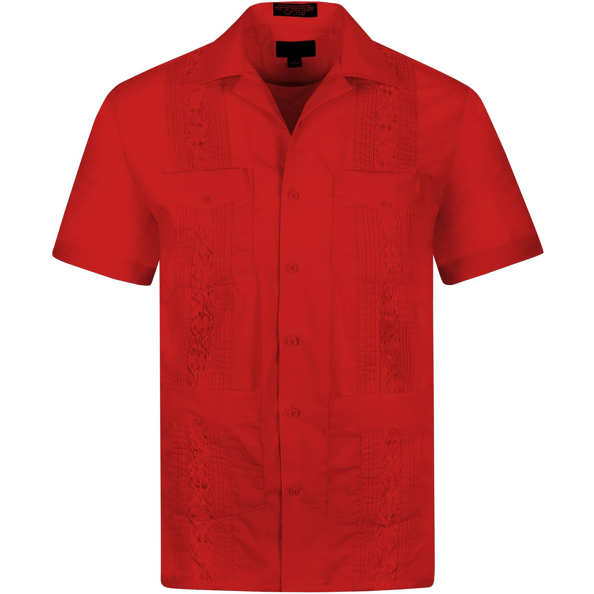 Omegatux Cuban Guayabera Short Sleeve Shirt, Wedding Cigar Beach Bartender Casual Red,Large