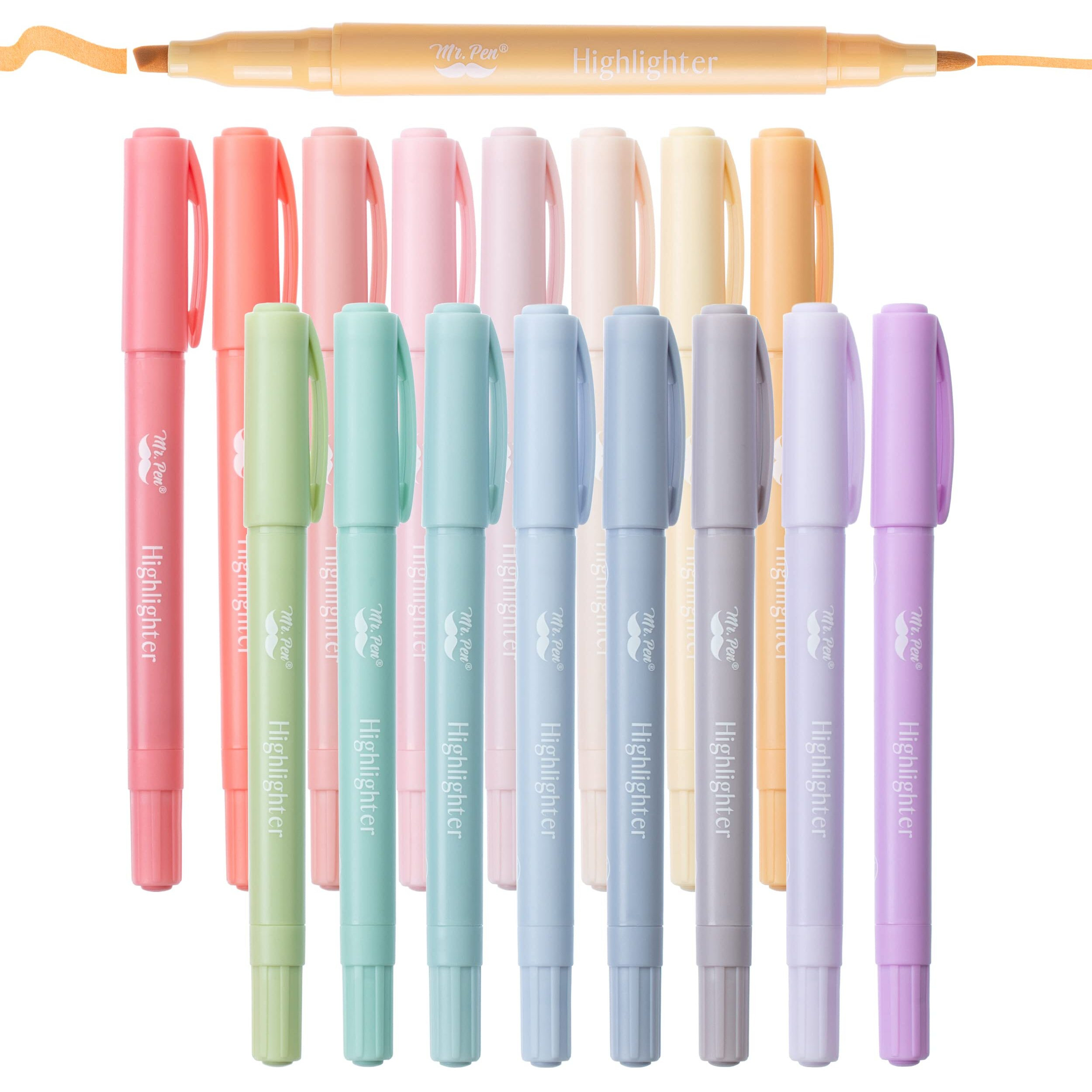 Mr Pen- Dual Tip Highlighters, Morandi Colors, 16 Pack, Fine  Chisel Tip, Highlighters Pastel, Pastel Markers, Highlighter Markers, Pastel Highlighter, Highlighter Set, Planner Highlighters