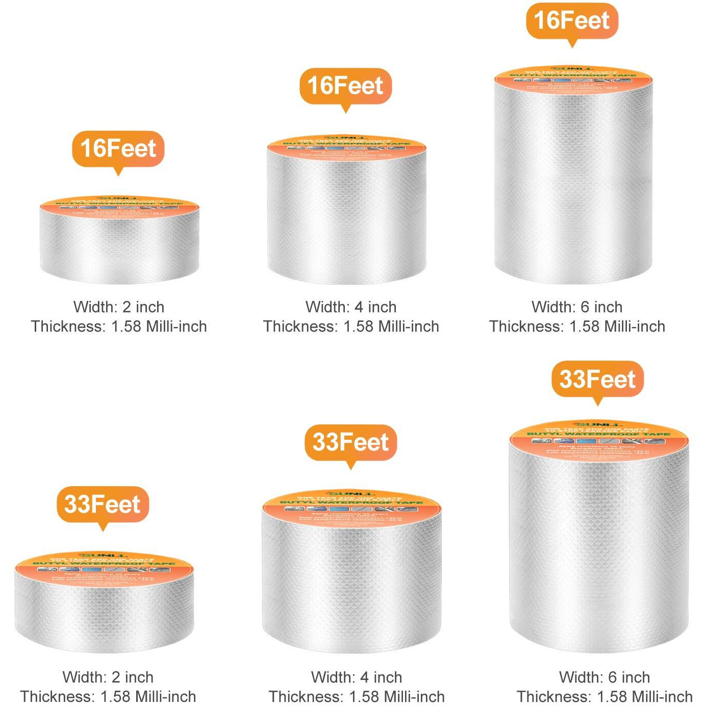 Sunll Butyl Sealant Tape 4 "" W X 33 'L, Upgraded Leak Proof Waterproof Butyl Duct Strip For Rv Repair, Window, Boat Sealing, Glass, Sun Room, Glazed Tile, Epdm Roof Patching, Silver