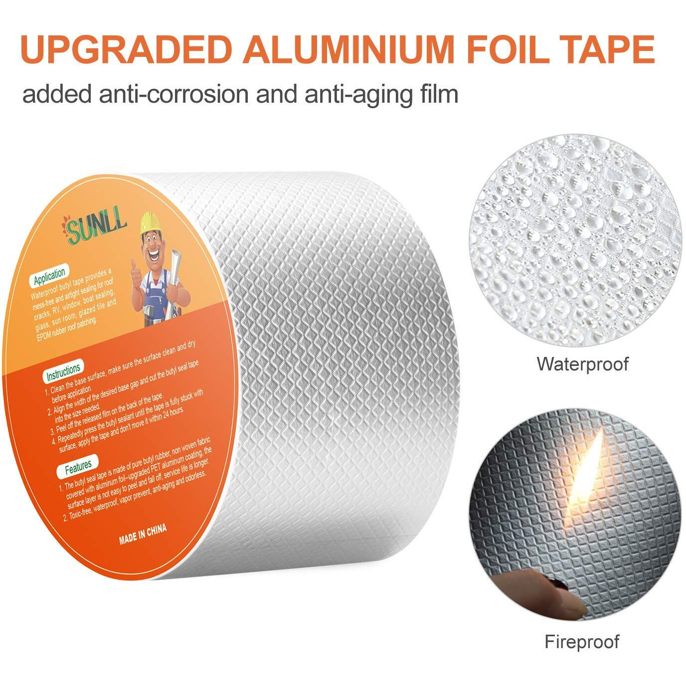 Sunll Butyl Sealant Tape 4 "" W X 33 'L, Upgraded Leak Proof Waterproof Butyl Duct Strip For Rv Repair, Window, Boat Sealing, Glass, Sun Room, Glazed Tile, Epdm Roof Patching, Silver