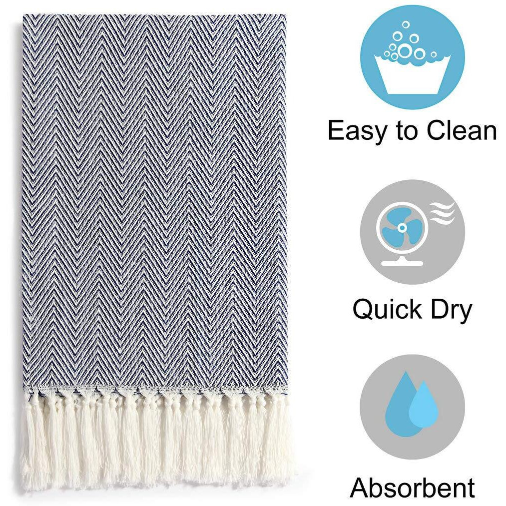 Mia'sdream Tassels Cotton Bath Hand Towel Set Kitchen Tea Towel Dish Towels Set Napkin Washcloth 3 Pack 16Inch X 24Inch (Blue)
