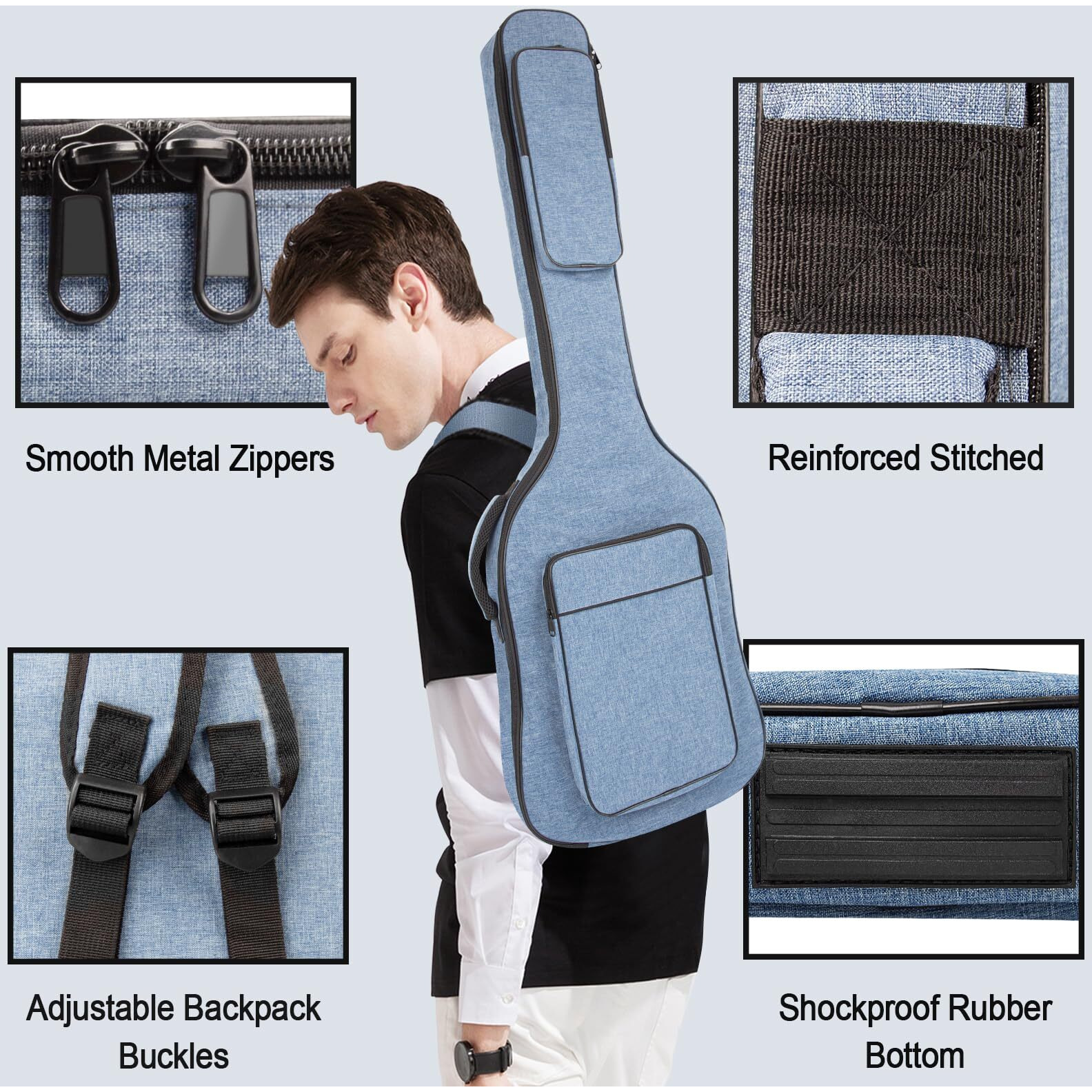Muztop Bass Guitar Bag, 7Mm Padding Bass Guitar Gig Bag Padded Soft Electric Bass Guitar Case Backpack With Pockets, Blue