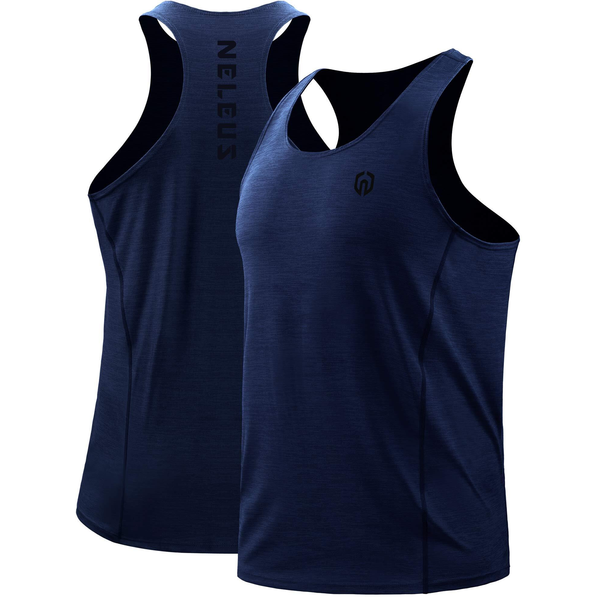 Neleus Men 's 3 Pack Running Tank Tops Dry Fit Muscle Athletic Workout Shirts,5069,Navy,Light Grey,Red,Us L,Eu Xl