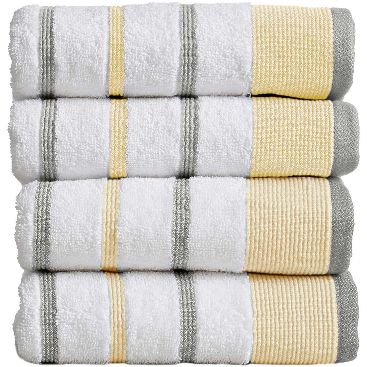 Great Bay Home Cotton, Striped Hand Towel Set (16 X 30 Inches) Oversized Decorative Luxury Hand Towels Noelle Collection (Set Of 4, Goldgrey)