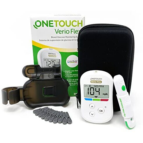 Onetouch Verio Flex Blood Glucose Meter | Glucose Monitor For Blood Sugar Test Kit | Includes Blood Glucose Monitor, Lancing Device, 10 Sterile Lancets, And Carrying Case