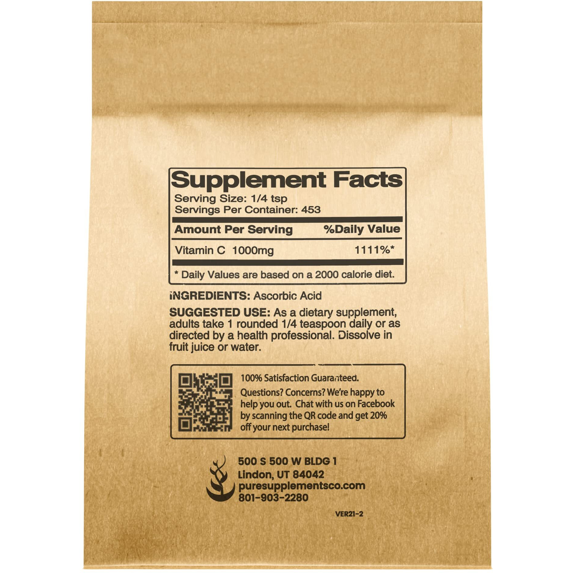 Pure Original Ingredients Vitamin C Powder (1 Lb) Ascorbic Acid, Non Gmo, Dietary Supplement