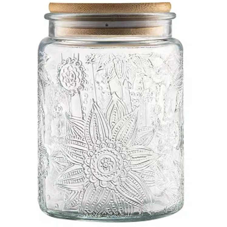 Ansqu Vintage Glass Jar Canister Airtight Storage Jar Container With Bamboo Wooden Lid For Kitchen Counter, Pantry, Coffee, Tea, Sugar, 23.7 Fl Oz