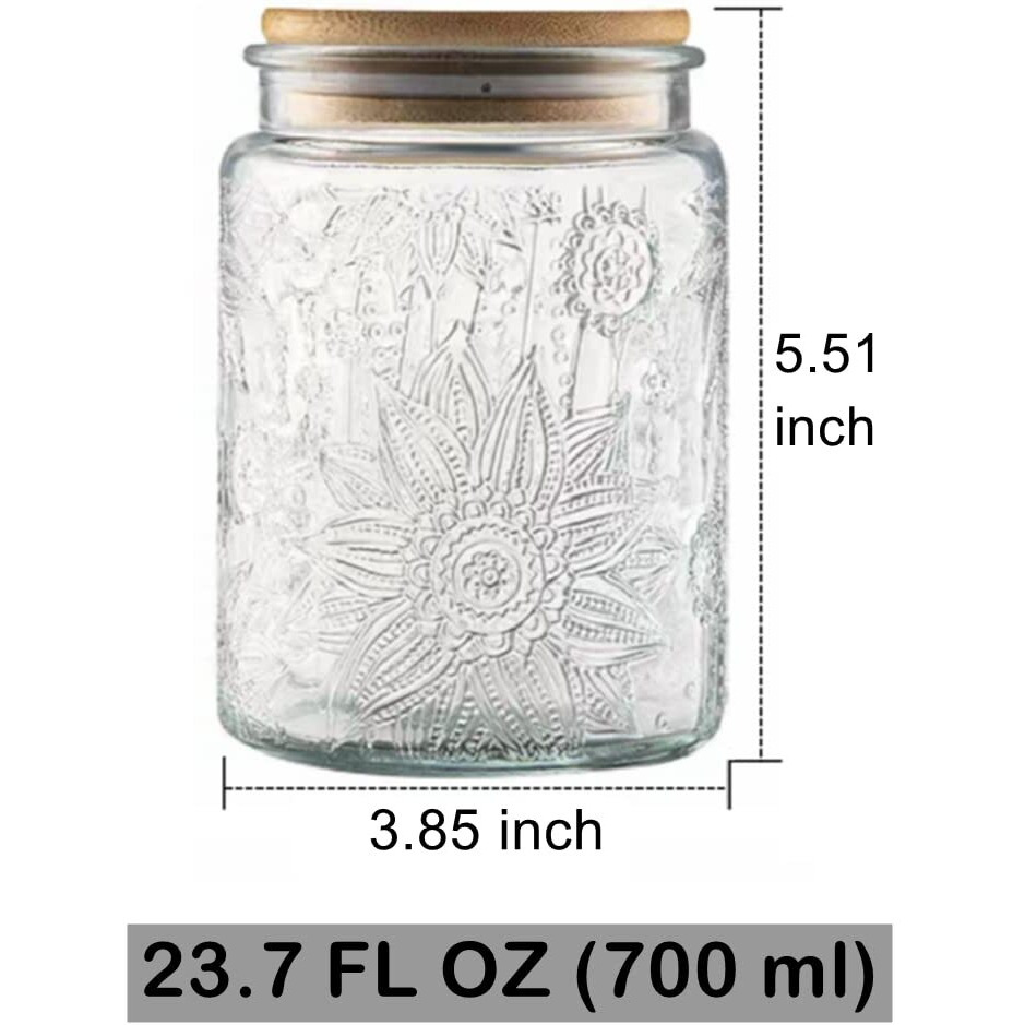 Ansqu Vintage Glass Jar Canister Airtight Storage Jar Container With Bamboo Wooden Lid For Kitchen Counter, Pantry, Coffee, Tea, Sugar, 23.7 Fl Oz