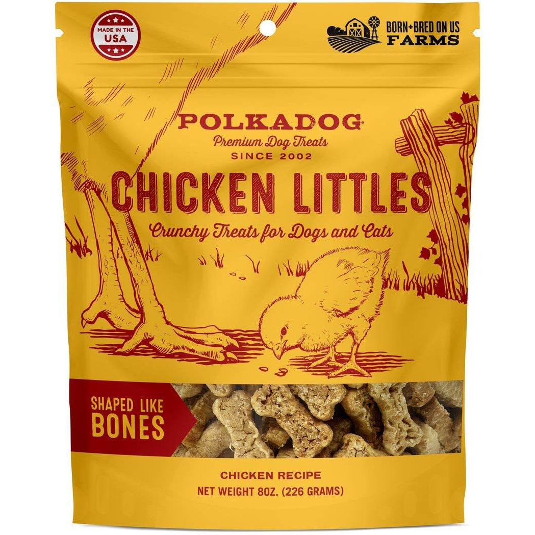 Polkadog Chicken Littles Bone Shaped Dog Treats, Cat Snacks - All-Natural Pet Treats For Kittens, Puppies - Bite-Sized, Crunchy Snack For Dogs, Cats - 3 Ingredients - 8 Oz