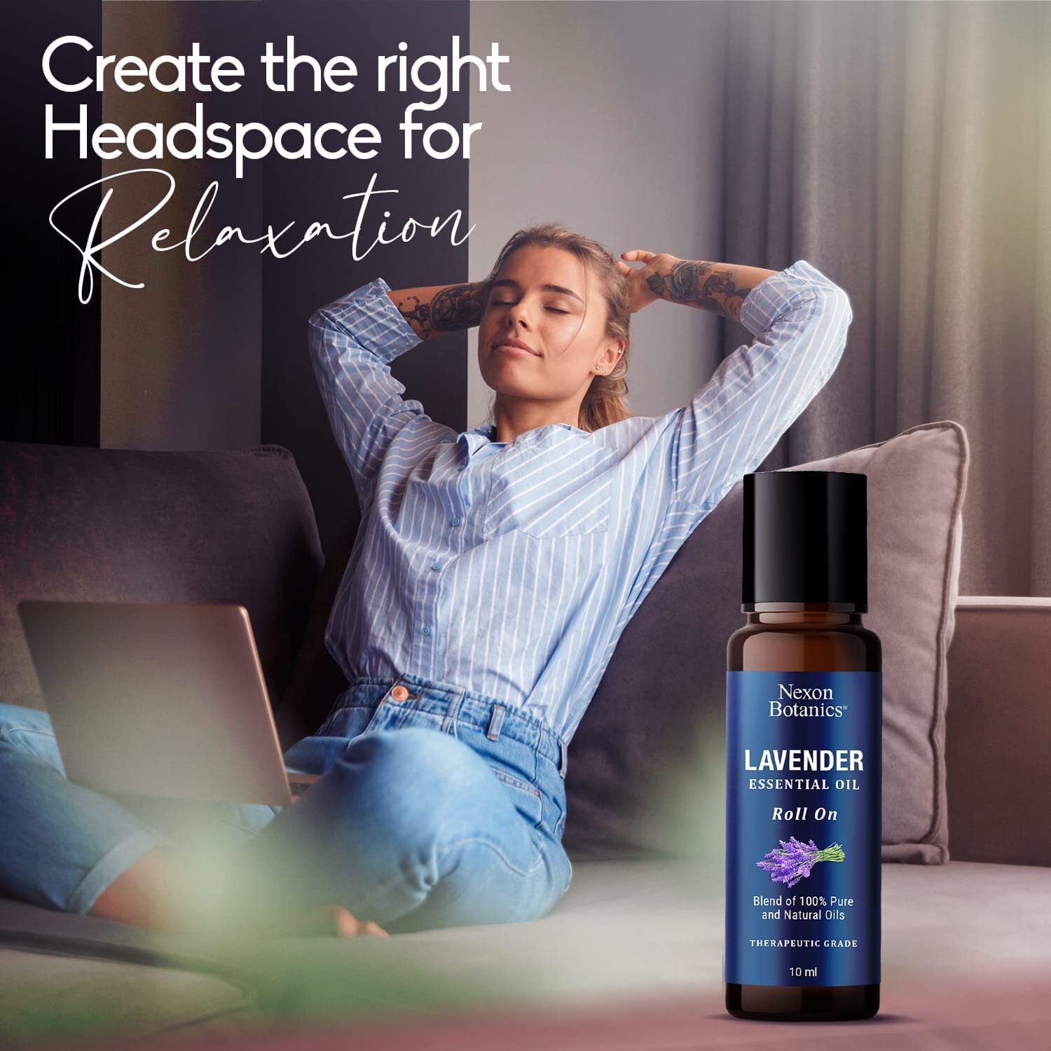 Lavender Essential Oil Roll-On Blend - Calming Lavender Oil Essential Oil Roll-On - Calmness & Relaxation - Lavender Oil For Skin Roll-On - 100% Pure, Natural, Prediluted - Nexon Botanics 10Ml