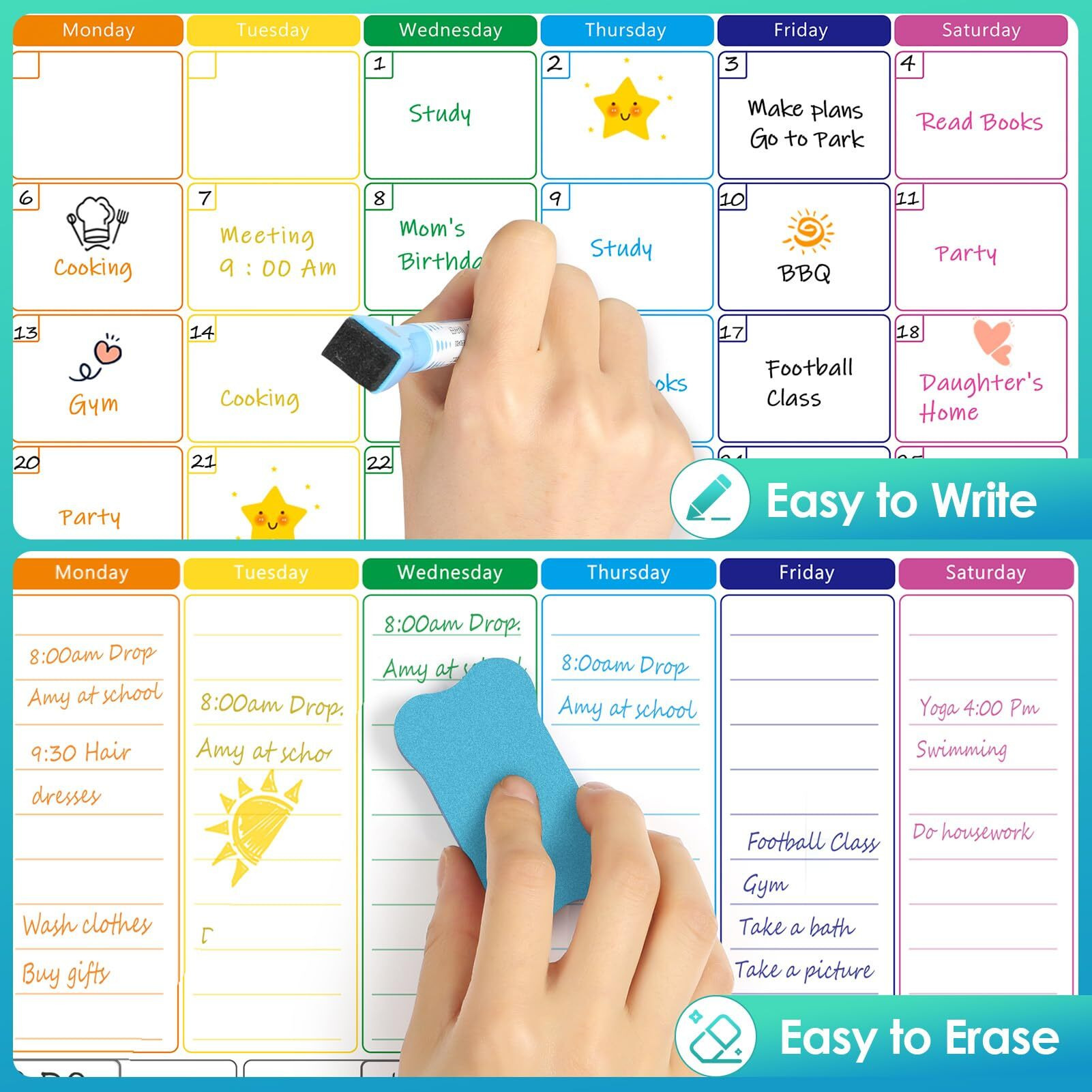 Maxgear Magnetic Calendar For Refrigerator, 16X12 Monthly And Weekly Dry Erase Fridge Whiteboard, Menu Schedule Planner Board, To-Do List, Notepad With 7 Markers,1 Eraser, And 1 Shopping List