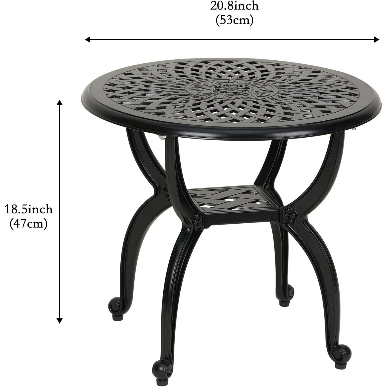 Jardin De Centennial Cast Aluminum Outdoor Side Table,Anti-Rust Outdoor End Table,Patio Coffee Bistro Table For Indoor,Garden,Porch,Balcony(Round Black)