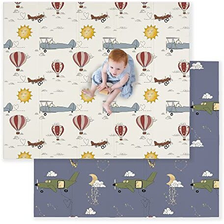Jumpoff Jo - Large Waterproof Foam Padded Play Mat For Infants, Babies, Toddlers, Play Pens & Tummy Time, Foldable Activity Mat, 70 In. X 59 In. - Take Flight