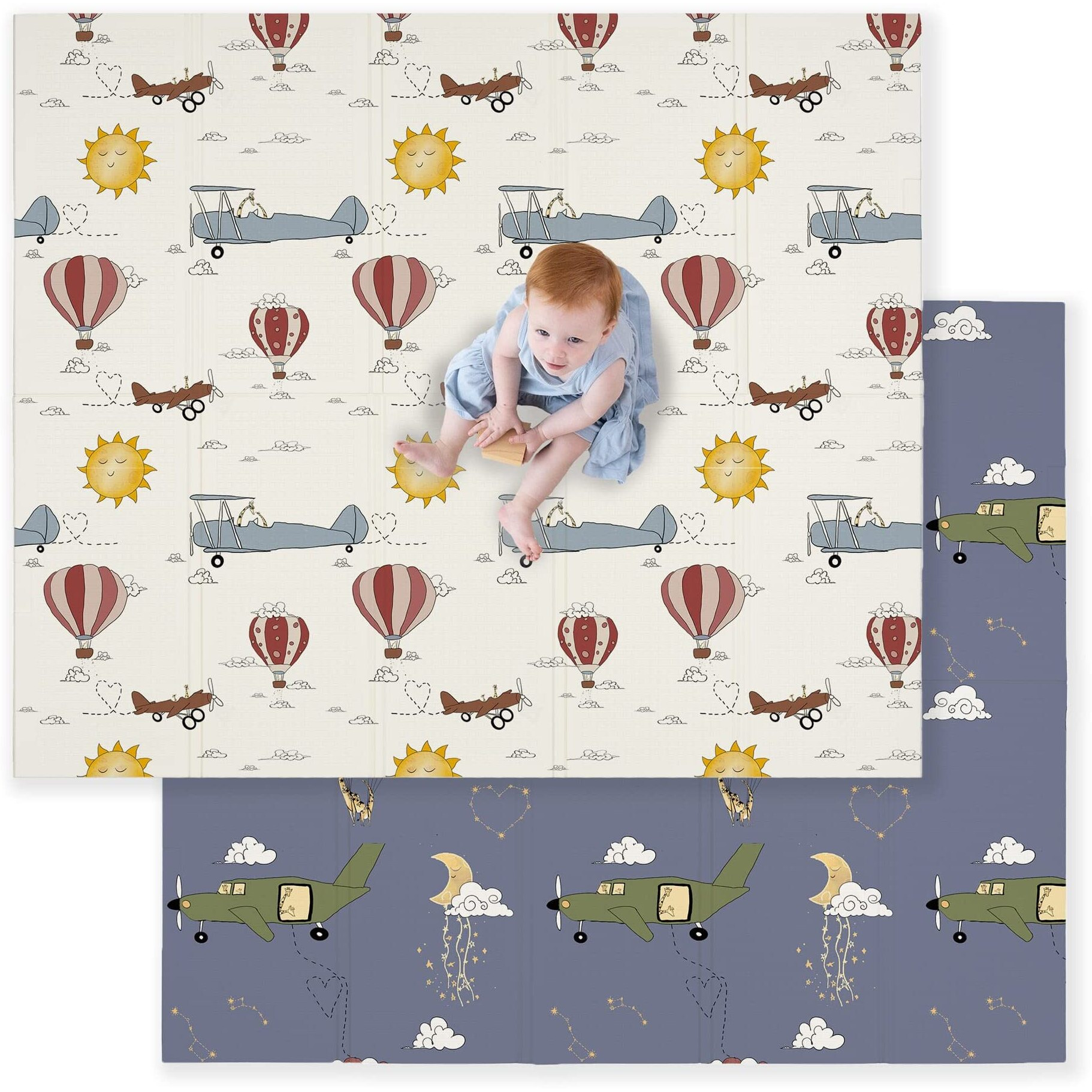 Jumpoff Jo - Large Waterproof Foam Padded Play Mat For Infants, Babies, Toddlers, Play Pens & Tummy Time, Foldable Activity Mat, 70 In. X 59 In. - Take Flight