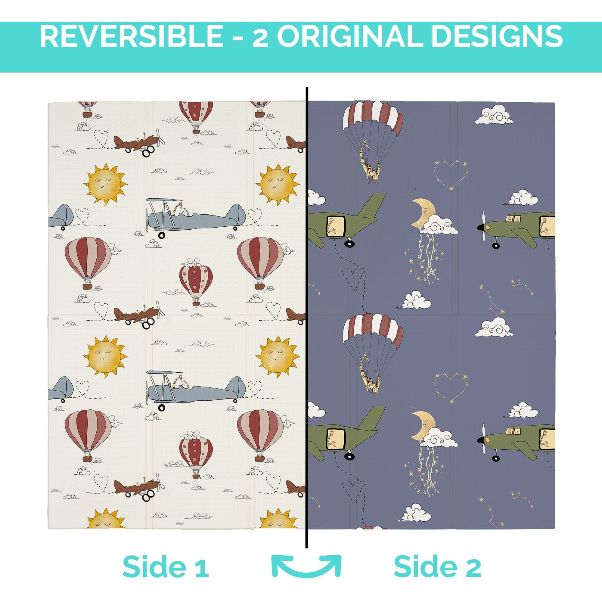 Jumpoff Jo - Large Waterproof Foam Padded Play Mat For Infants, Babies, Toddlers, Play Pens & Tummy Time, Foldable Activity Mat, 70 In. X 59 In. - Take Flight