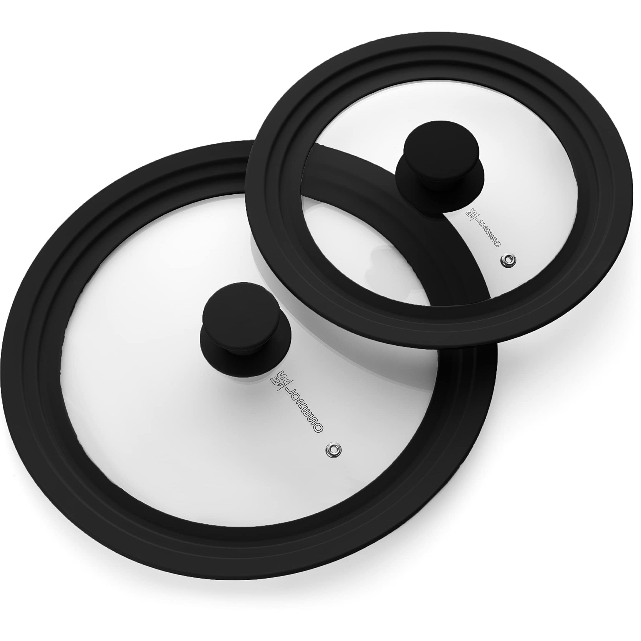 Universal Silicone Glass Lid Set For Pots Pans & Skillet Size 7, 7.5, 8, 8.5, 9, 9.5,10, 10.5,11 & 11.5 "" Inches, Tempered Glass Lid With Steam Vent & Cool-Touch Handle (Pack Of Two - Black)