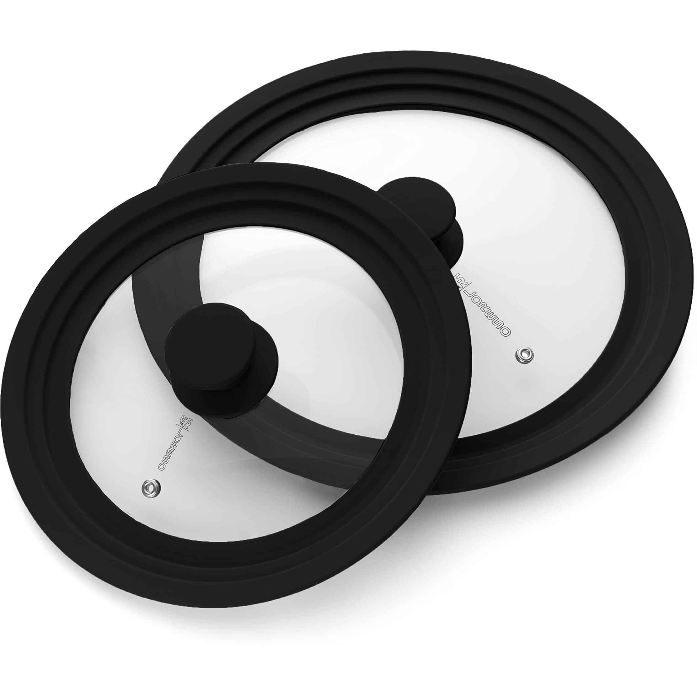 Universal Silicone Glass Lid Set For Pots Pans & Skillet Size 7, 7.5, 8, 8.5, 9, 9.5,10, 10.5,11 & 11.5 "" Inches, Tempered Glass Lid With Steam Vent & Cool-Touch Handle (Pack Of Two - Black)