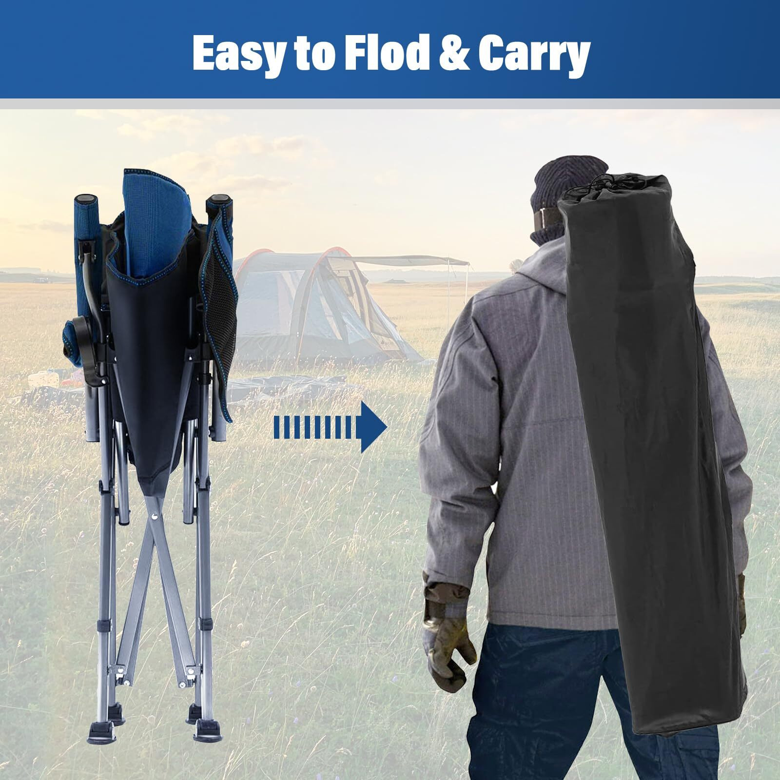 Outdoor Portable Camping Chair, Lightweight Folding Camping Chair, Heavy Duty Support 330 Lbs, High Back Padded Lawn Chair With Arm Rest Cup Holder And Portable Carrying Bag(Blue)