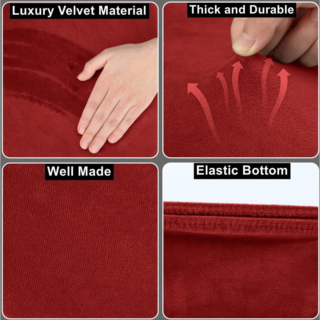 Stretch Velvet Toilet Lid Cover And Toilet Tank Lid Cover, Bathroom Super Soft Velvet Toilet Seat Cover Set Luxury Velvet Plush, With Elastic Bottom, Machine Wash, Red