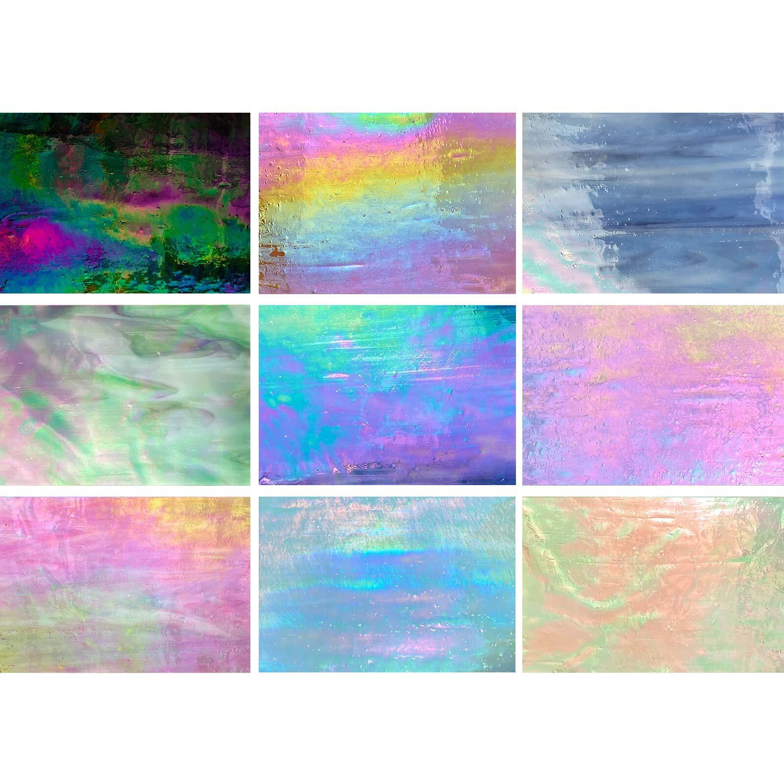Paljolly 9 Sheets Stained Glass Sheet, 4 X 6 Inch Iridescent Glass Sheets Mosaic Glass Supplies Assorted Rainbow Iridescent Colors For Glass Hobby Projects And Mosaics