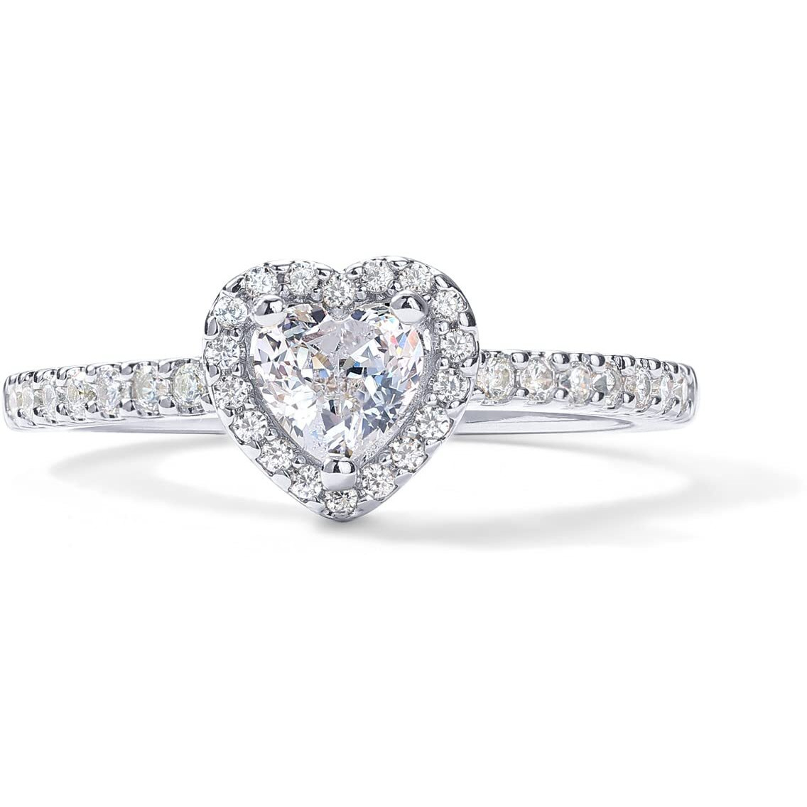 Pavoi 14K Gold Plated Heart Halo Ring For Women | Promise Rings For Her (White Gold, 7)